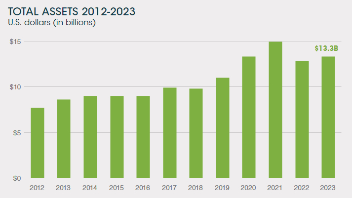 Bar chart with total assets from 2012-2013